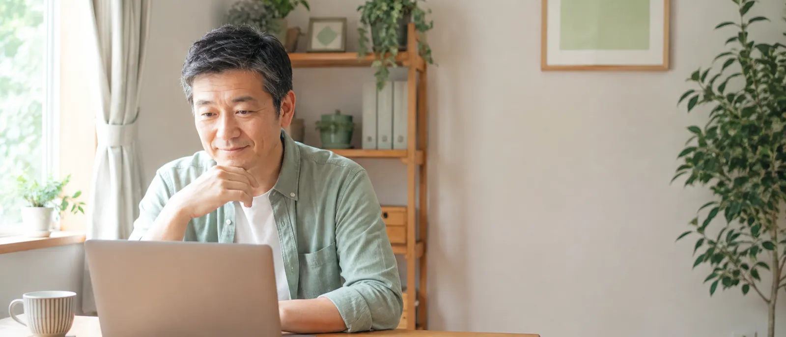 自宅から質問しながらオンライン講座を受ける男性